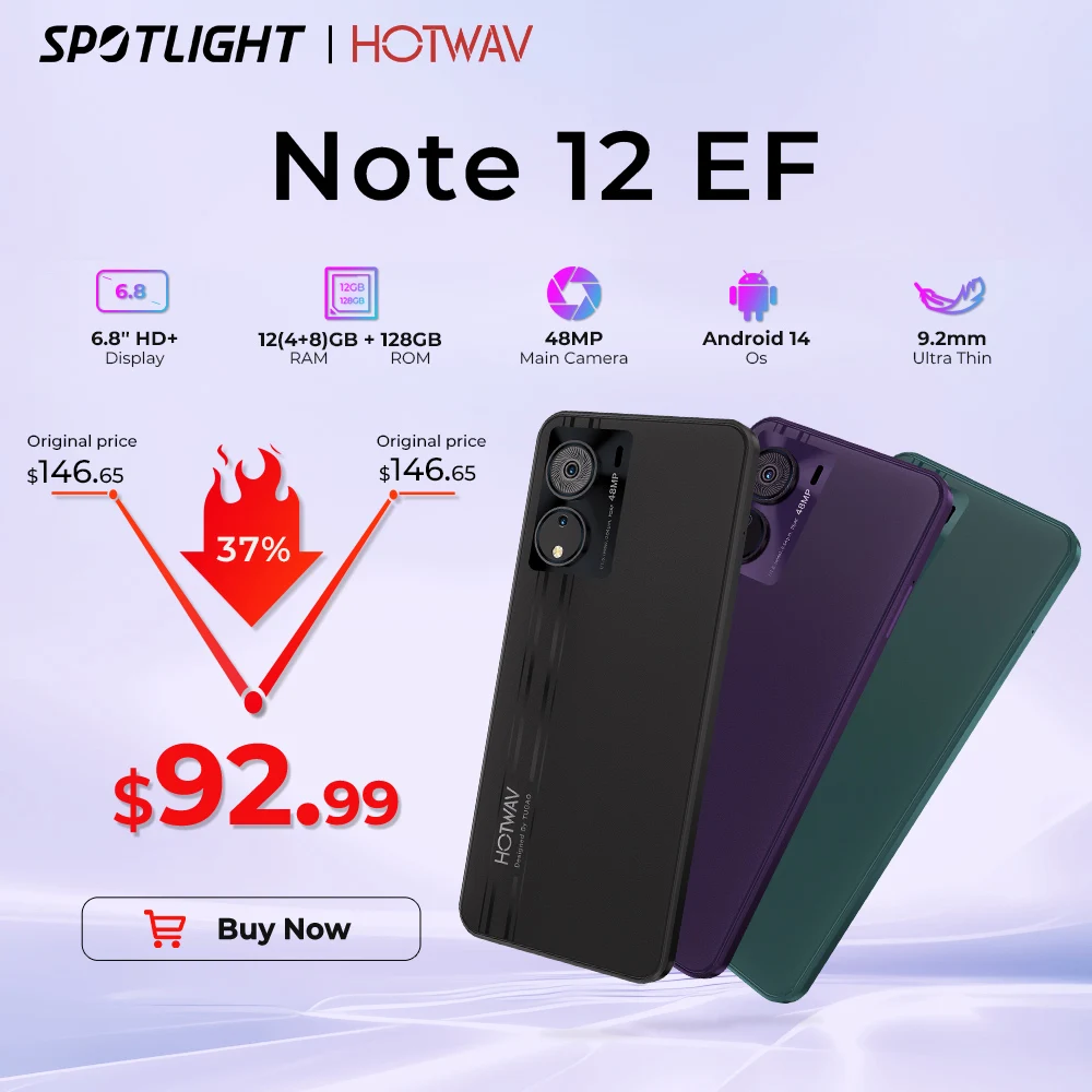 HOTWAV Note 12 EF Smartphone 6,8'' großes Display Android 14 OS 4 GB 128 GB Mobiltelefon 48 MP 5160 mAh Ultradünnes Mobiltelefon Image
