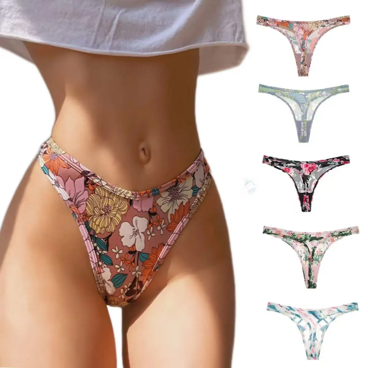 SP&CITY Sommer dünne sexy Tangas mit Blumenmuster, Eisseide, spurlos, sexy Damenunterwäsche, Sport, weich, atmungsaktiv, nahtlos Image