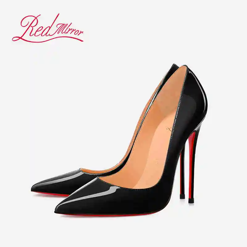 Elegante Schwarze Damen-High-Heels mit Roten Glänzenden Sohlen Luxusmarke Damen-Absätze 2025 Trend Spitze Sexy Party-Pumps Damenschuhe