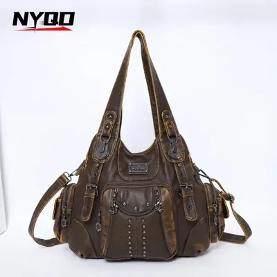 Fashion Vintage PU Leather Large Capacity Handbags Female Retro Gothic Purses Shoulder Crossbody Bags for Women Bolsas De Mujer