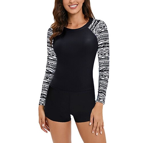 Damen Rash Guard Badeanzug Blumenmuster 2 teilig Spandex UV-Sonnenschutz UPF50 Schnelltrocknend Langarm Bademode Badeanzug Surfen Strand Wassersport Sommer Image