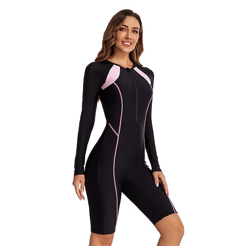 Damen Anti UV Shirt Badeanzug Bademode Patchwork Frontreißverschluss Spandex UV-Sonnenschutz UPF50 Schnelltrocknend Langarm Bodysuit Badeanzug Surfen Strand Wassersport Sommer Image