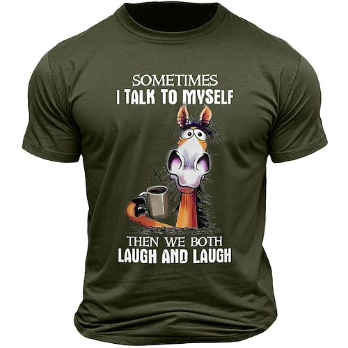 Herren Lustiges Pferd Grafik T-Shirt Manchmal spreche ich mit mir selbst Kurzarm T-Shirt Image