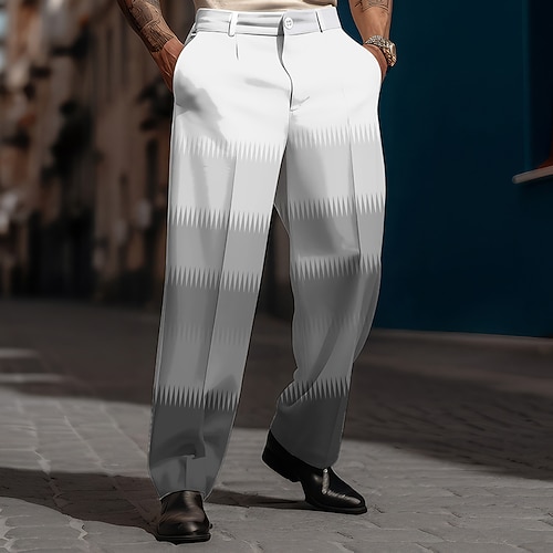 Herren Farbblock Farbverlauf Hose Anzughose Mittlere Taille Lässig Vintage-Retro Ferien Streetwear Geschenke zum Vatertag Flache Front Gerade Hosen Sommer Frühling Herbst 3D-Druck Rote Blau Grau Image