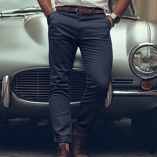 Herren Hose Chinos Chinohose Freizeithose Knöpfe Fronttasche Einfach Komfort Weich Geschäft Täglich Ausgehen Mode Streetwear Hellkaki Schwarz Mikroelastisch Image