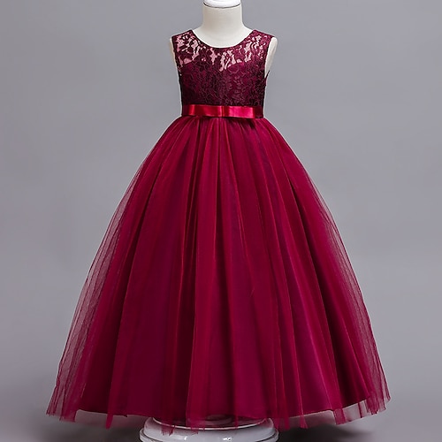 Blumenmädchenkleid Mädchen Kleid Abendkleid Party Kleid Hochzeit Party Geburtstag Prinzessin Süß Spitze Gitter Blumen Ärmellos Rundhalsausschnitt Weiß Rosa 4-13 Jahre Image