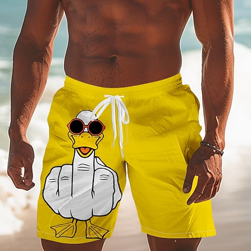 Herren Tier Ente Lustige Gesten Badeshorts Boardshorts Badeshorts Shorts Kurze Hosen Mittlere Taillenlinie Strassenmode Hawaiianisch Casual Täglich Festtage Tasche Kordelzug Elastische Taille Designer