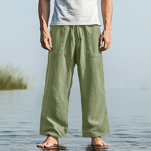 Herren Hose Sommerhose Baggy-Hosen Strandhose Freizeithose Kordelzug Fronttasche Gerader Schnitt Einfach Komfort Weich Volle Länge Yoga Ferien Strand Mode Hawaiianisch Schwarz Weiß Image