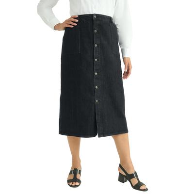 Plus Size Women's True Fit Button-Front Midi Skirt by Jessica London in Black (Size 14 W)