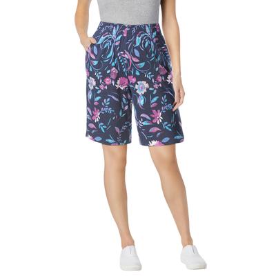Plus Size Women's Elastic-Waist Knit Short by Woman Within in Navy Multi Florals (Size 4X)