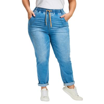 Plus Size Women's Taliah Denim Jogger by Avenue in Light Wash (Size 22)