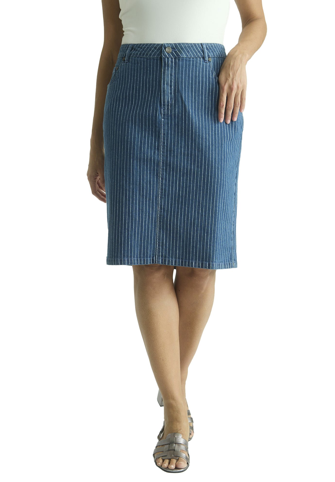 Plus Size Women's True Fit Stretch Denim Short Skirt by Jessica London in Medium Stonewash Stripe (Size 12)