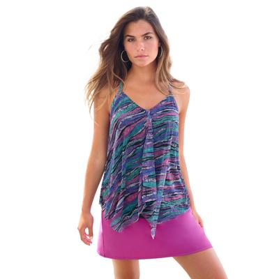 Plus Size Women's Longer-Length Mesh Tankini Top by Swim 365 in Mirtilla Animal Stripe (Size 14)