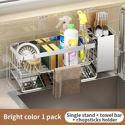 TEMU Stainless Steel Sink Organizer With Sponge Holder, Multi-functional Durable Cleaning Tool Storage, For Kitchen And Bathroom, Home Decor, 1pc Image