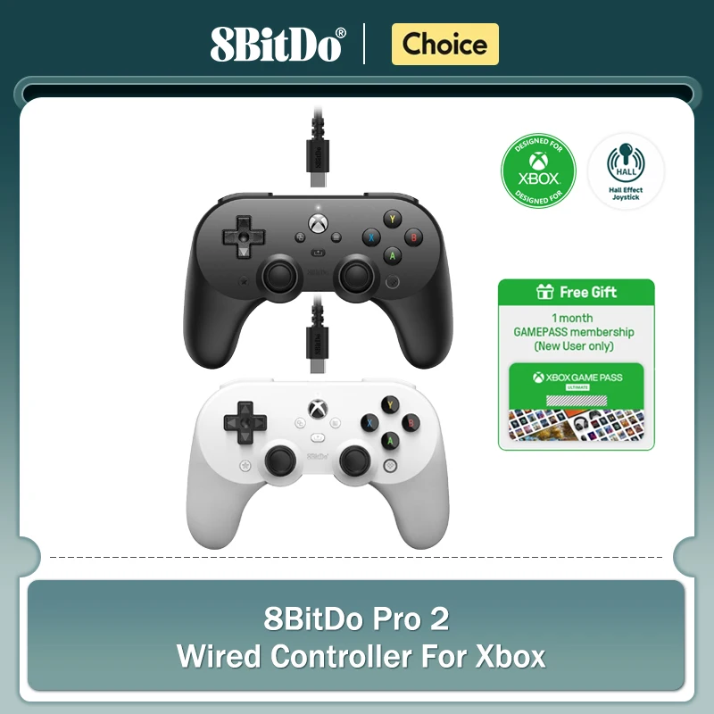 8Bitdo New Pro 2 Wired Gamepad Hall Effect Joystick Update, für Xbox Series, Series S, X, Xbox One, Windows 10, 11 Controller Image