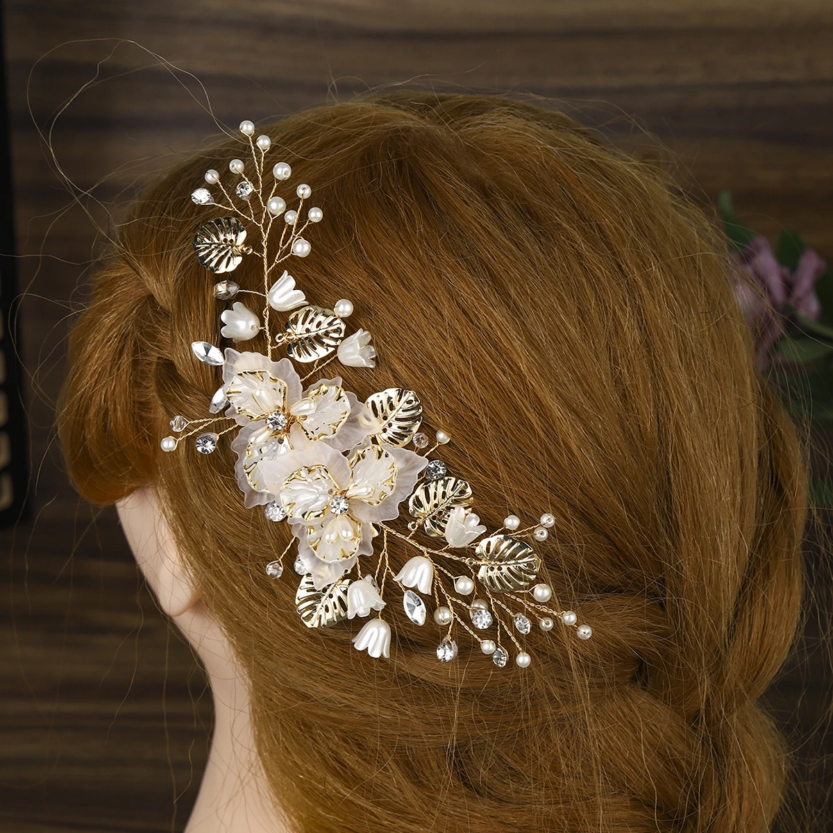 Luxus Acryl Blume exquisite Haarspange trendige Perlen Perlen funkelnde Kristall Tiara Haarnadeln Haarschmuck als Geschenk Image