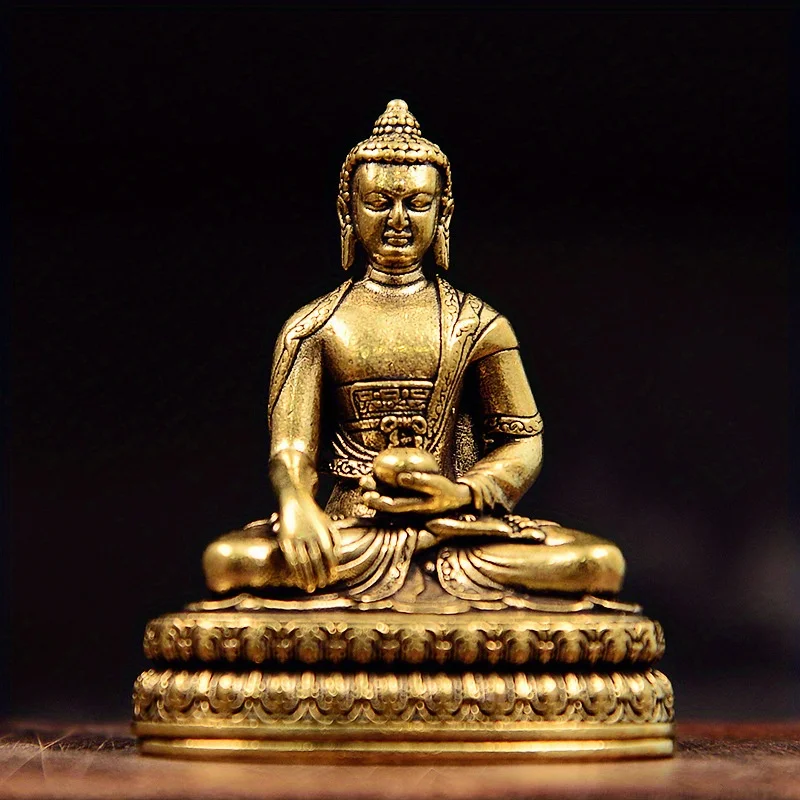 Vintage Messing sitzende Buddha-Figur, kleine Shakyamuni-Statue für Sammlung, Reise, Anbetung, antike Heim-Desktop-Dekoration
