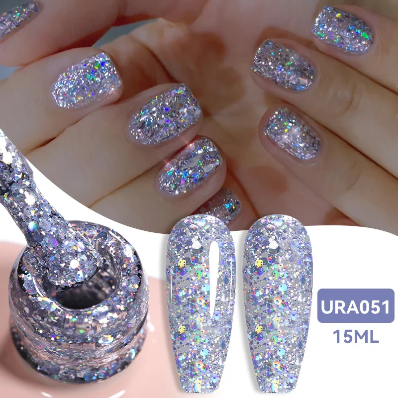 UR SUGAR 15 ml Sparkling Glitter Series Gel-Nagellack, glänzendes Splitter, semi-permanent, Soak Off UV-Gel, Nagelkunst-Lack, Maniküre Image