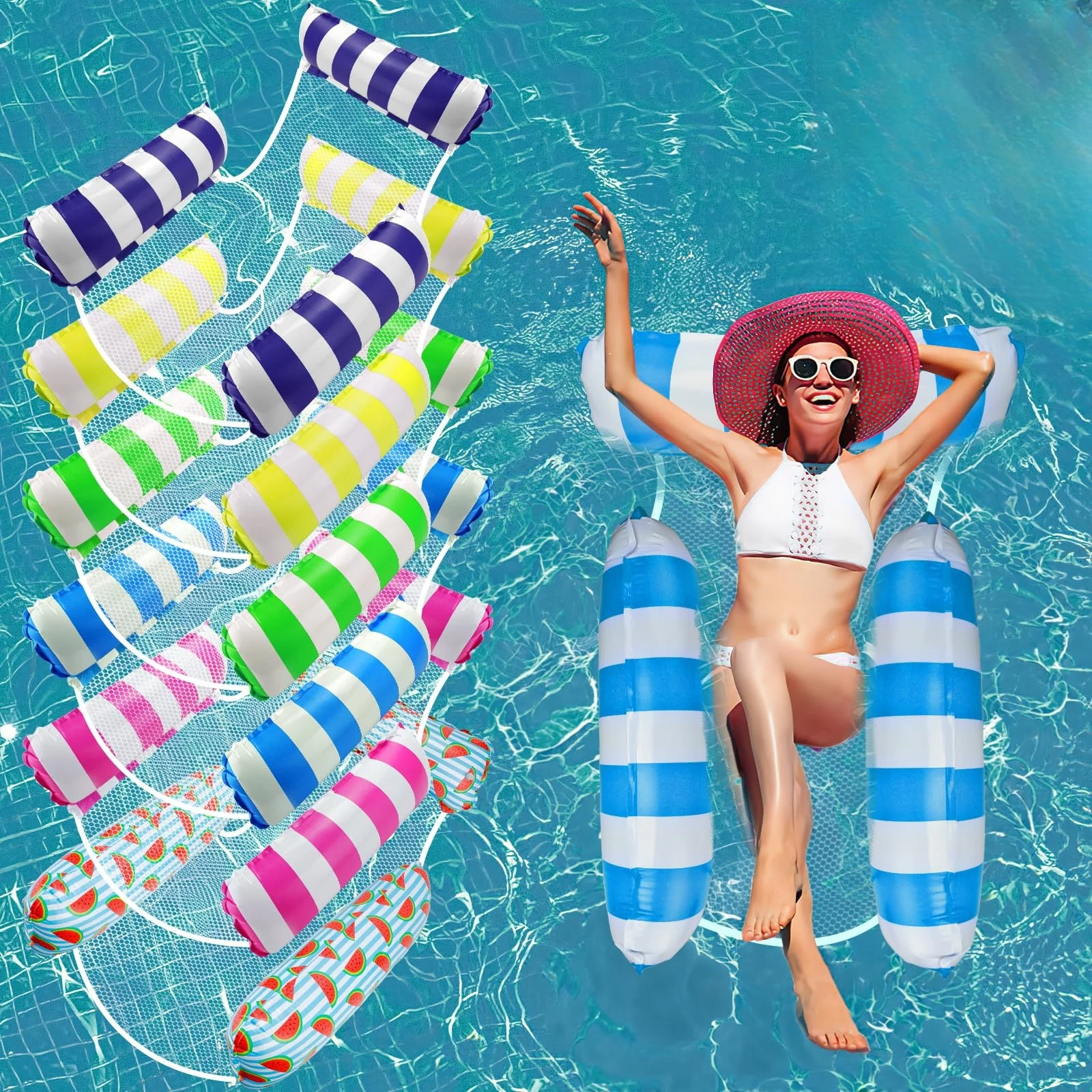 Flotteurs de piscine gonflables, hamac d'eau de taille adulte, flotteurs pour piscine, jouets flottants polyvalents, radeaux de piscine, salon