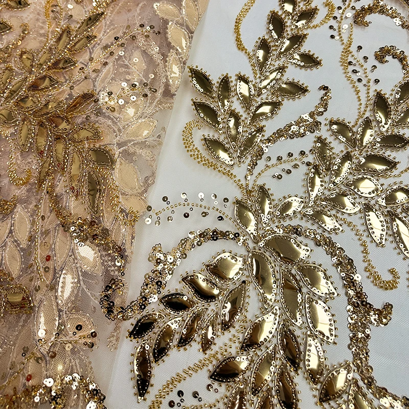 Französische Guipure-Perlen-Glitzer-Pailletten-Spitzenstoffe, Qualität zum Nähen von Hochzeitskleidern, blauer Tüll-Spitze, Blumenstickerei-Stoff Image