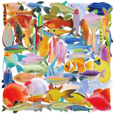 50 Stücke Bunte Fisch Tiere Aufkleber DIY Spielzeug Geschenk Graffiti Aufkleber Für Laptop Wasserflasche Skateboard Telefon Wasserdichte PET Aufkleber Image