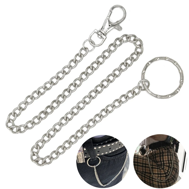 Lange Metall Geldbörse Gürtel Kette Rock Punk Hose Hipster Hose Jean Schlüsselanhänger Silber Ring Clip Schlüsselanhänger Herren HipHop Schmuck Image