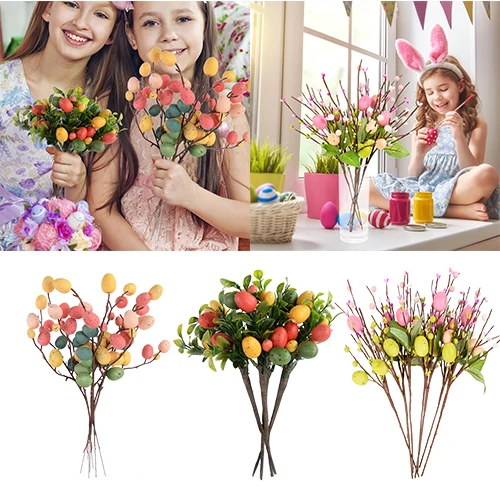 Osterei Baum Zweig Bunte Malerei Schaum Ei Blume Gefälschte Pflanze DIY Ostern Dekoration Für Home Festival Party Tisch Liefert Image
