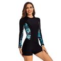Per donna Top sottomuta Costume Intero Protezione solare UV UPF50 Leggero Manica lunga Elastene Body Costume da bagno Zíper Traseiro Nuoto Surf Spiaggia Sport acquatici Floreale Con stampe Estate