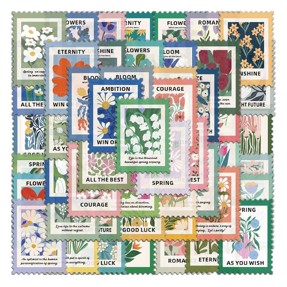 50 Stück Blumen stempel Aufkleber Retro Pflanze Blume Graffiti Handbücher Handy hüllen Laptop Gepäck dekorative Aufkleber Image