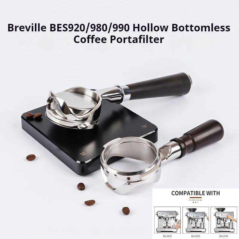 Modifizierter ausgehöhlter 58 mm bodenloser Griff für Breville BES920 980 990 Kaffeemaschine Naked Espresso Siebträger mit Korb Image