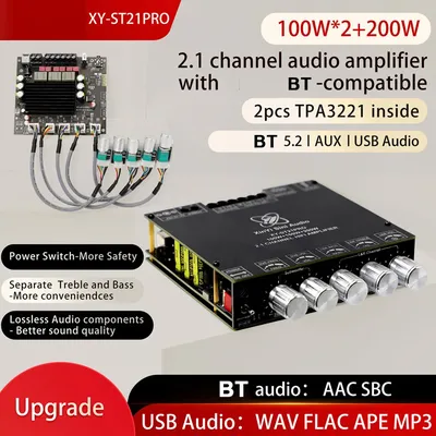 XY-ST21PRO Compact 2.1Channel TPA3255 BT Digital Power Amplifier Board 100W*2+200W High Low Tone Image