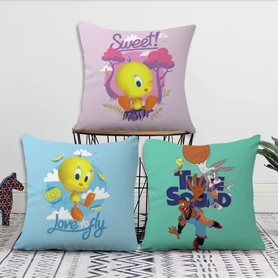 Cartoon T-Tweety Vogel P-Pioline Kissenbezug Quadratisches Kissen Zimmer Schlafzimmer Kopfteil Sofa Wohnzimmer Rückenlehne Kissen Nickerchen Zeit Image