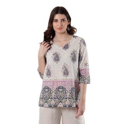 Glory of Jaipur,'Block-Printed Cotton Tunic with Paisley Motif'