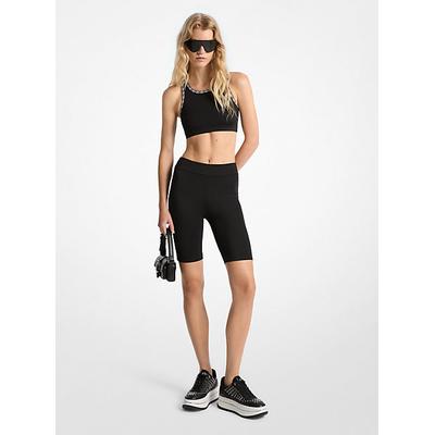 Michael Kors Logo Tape Stretch Nylon Biker Shorts Black L