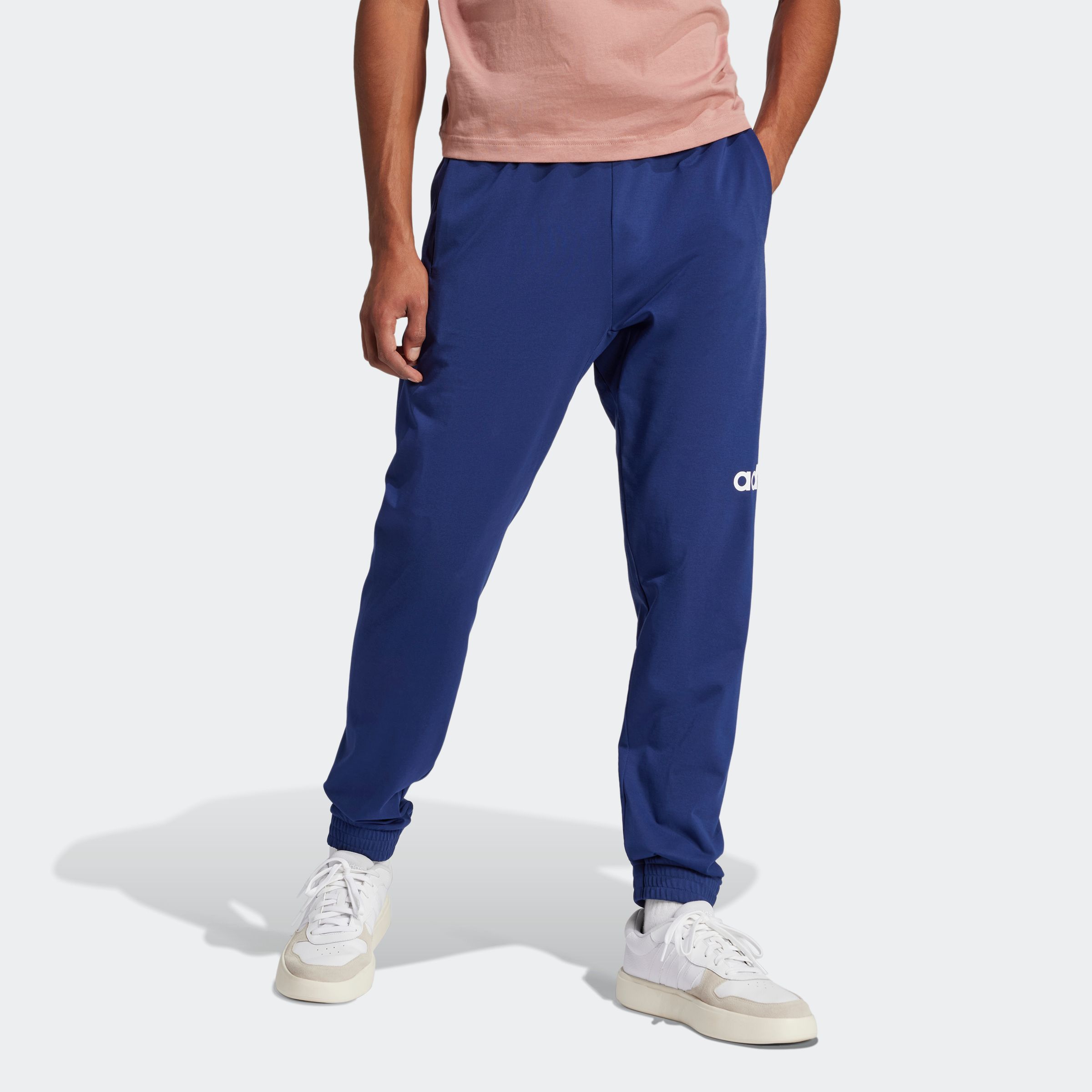 Sporthose ADIDAS SPORTSWEAR "M LIN SJ TE PT", Herren, Gr. M, N-Gr, blau (dunkelblau, weiß), Obermaterial: 74% Baumwolle, 26% Polyester, Hosen Sporthose