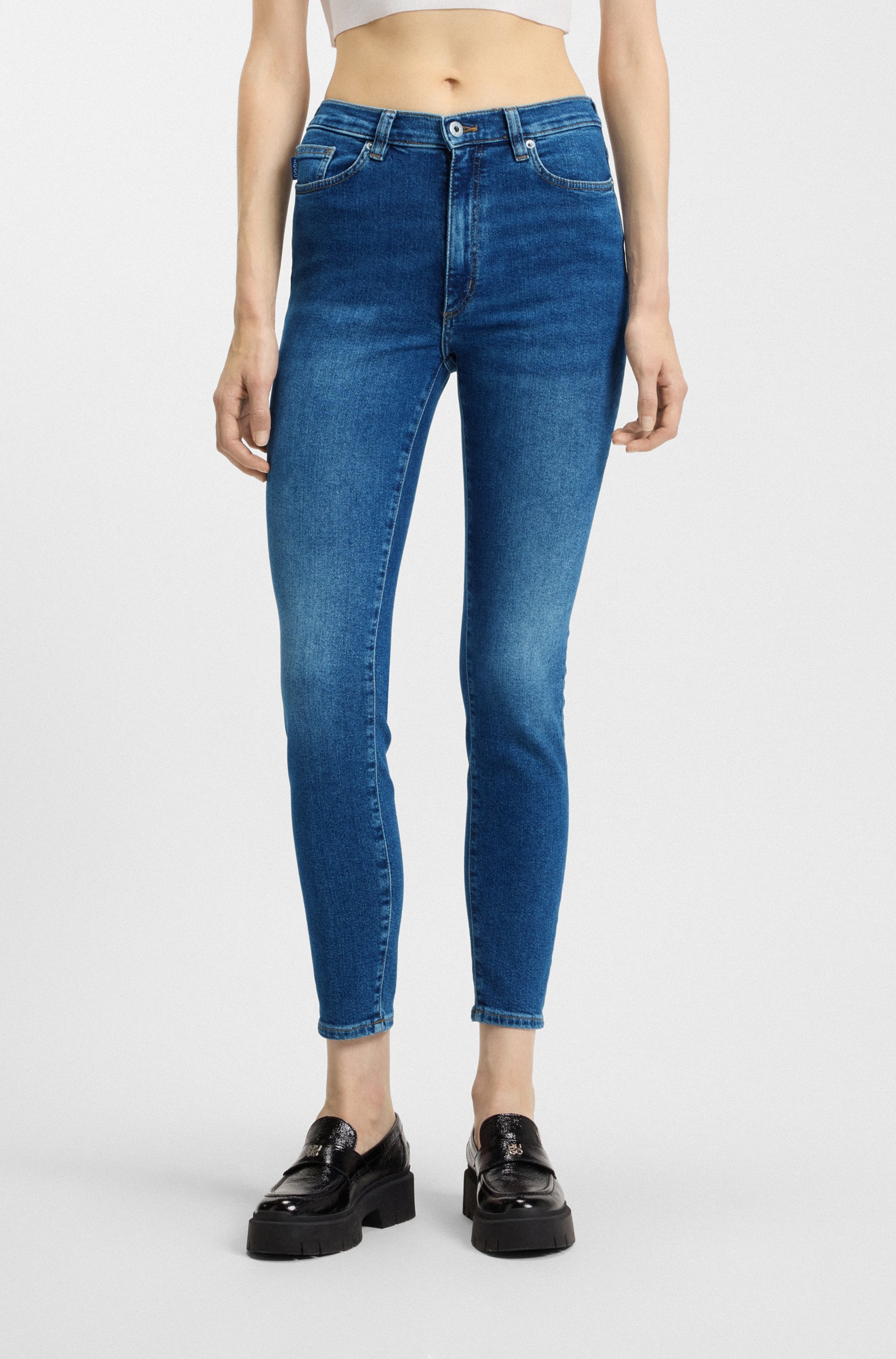 Skinny-fit-Jeans HUGO BLUE "Malu", Damen, Gr. 27, Länge 32, blau (medium blau 427), Jeans, Obermaterial: 98% Baumwolle, 2% Elasthan, unifarben, Basic, schmal lang, Jeans, Skinny Fit mit mittlerer Leibhöhe