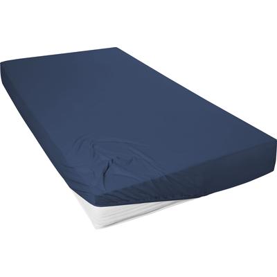 Spannbettlaken PRIMERA "Mako-Feinjersey Spannbetttuch", blau (marine), B:90-100cm L:200cm, Mako-Jersey, Obermaterial: 100% Baumwolle, Laken, Geeignet für Standardmatratzen bis 22 cm, 100% Baumwolle Image