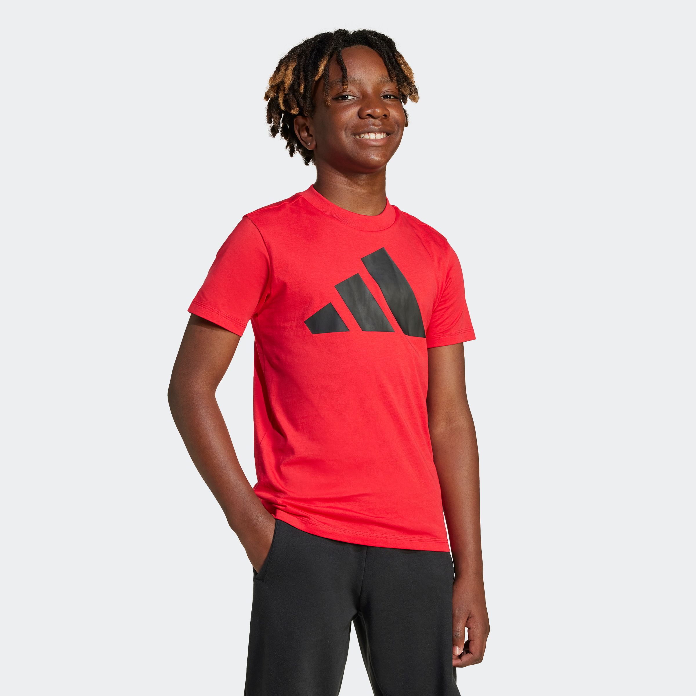 T-Shirt ADIDAS SPORTSWEAR "J BL TEE 160", Kinder, Gr. 152, rot (pure ruby, schwarz), Obermaterial: 100% Baumwolle, Rundhals, Shirts Image