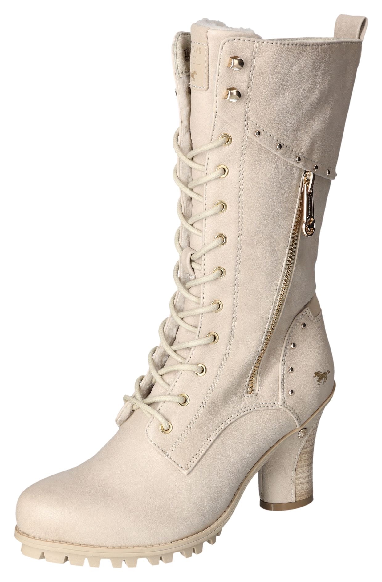 Winterstiefel MUSTANG SHOES, Damen, Gr. 40, beige (ecru), Lederimitat, unifarben, Schuhe, Absatzstiefel, Profilsohle, mit zusätzlichem Innenreißverschluss