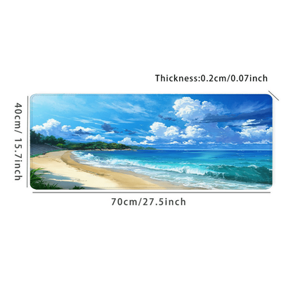 TEMU Large Beach Scenery Mouse Pad With Stitched Edges, Non-slip Rubber Base, Gaming Keyboard Mat, Oblong Desk Pad For Home Office Decor, Water-resistant Surface, Gift For Couples Image