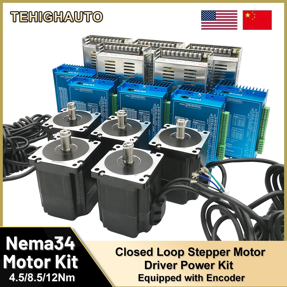 Schrittmotor-Treiber-Kit mit geschlossenem Regelkreis, 2 PH, 4,5/8,5/12 Nm, 6 A, Nema34 86 mm Motor, 400 W Netzteil mit Encoder, einfaches Schritt-Servo-Kit Image