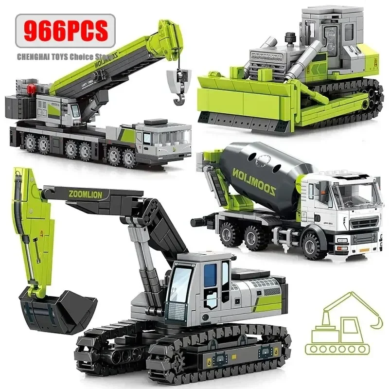Stadt Engineering LKW Bausteine Kran Bulldozer Bagger Kinder Auto Bau Moc Ziegel setzt Spielzeug für Kinder Geschenke Image