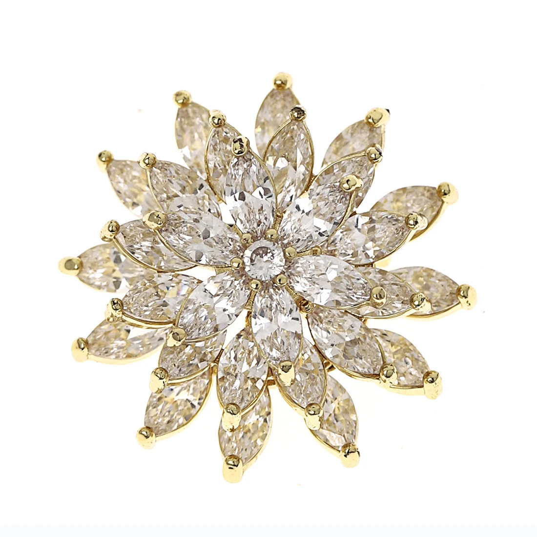 Kupfer-Zirkonia-Brosche, weiße Zirkonia, zarte Blumenbrosche für Damen, Kleidung, Accessoires, Schmuck, Geschenke für Freunde Image