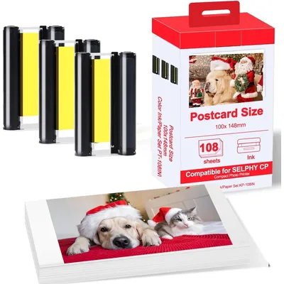Compatible for Canon Selphy Color Ink and Paper Set CP1500 CP1300 CP1200 CP910 CP900 Photo Paper Printer KP108IN KP-36IN 6 Inch