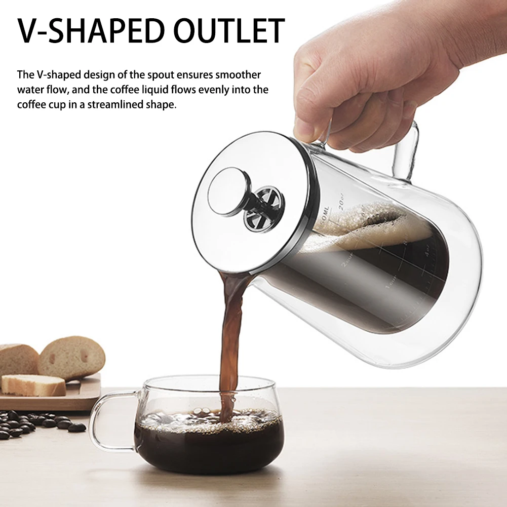 French Press Kaffeemaschine, hitzebeständig, transparentes Glas, Tee-Kaffeebrüher-Topf mit feinem Filtersystem für Kaffeeliebhaber Image
