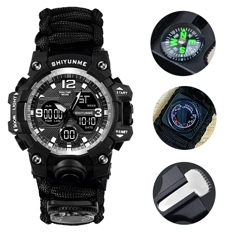 SHIYUNM Männer Militär Sport Digitale Uhr Outdoor Kompass Überleben Multi-funktion Leuchtende Wasserdichte Männer Uhr Relogio Masculino Image