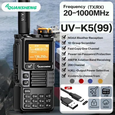 Quan sheng UV-K6 walkie talkie 5w air band radio tyep c ladung uhf vhf dtmf fm scrambler noaa drahtlose frequenz zwei wege cb radio
