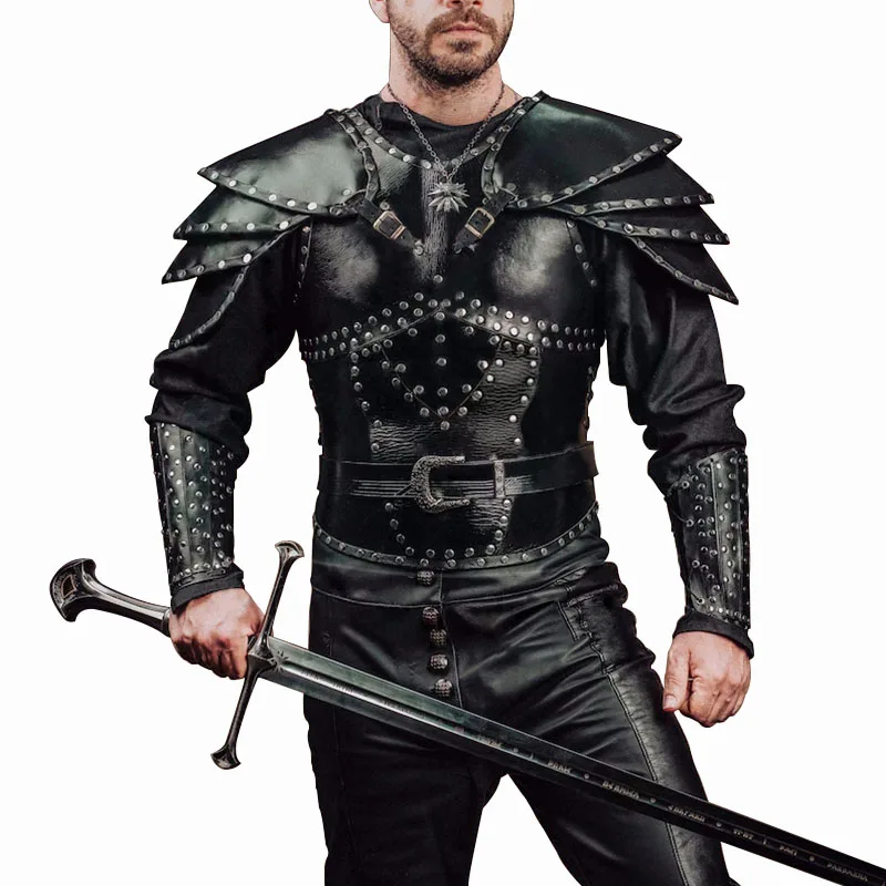 Mittelalterliches Wikinger-Ritter-Schulter-Brustpanzer-Set, Steampunk-Brustpanzer, Cuirass, Gothic, LARP, Pauldrons, Geralt-Hexe, Cosplay-Kostüm Image