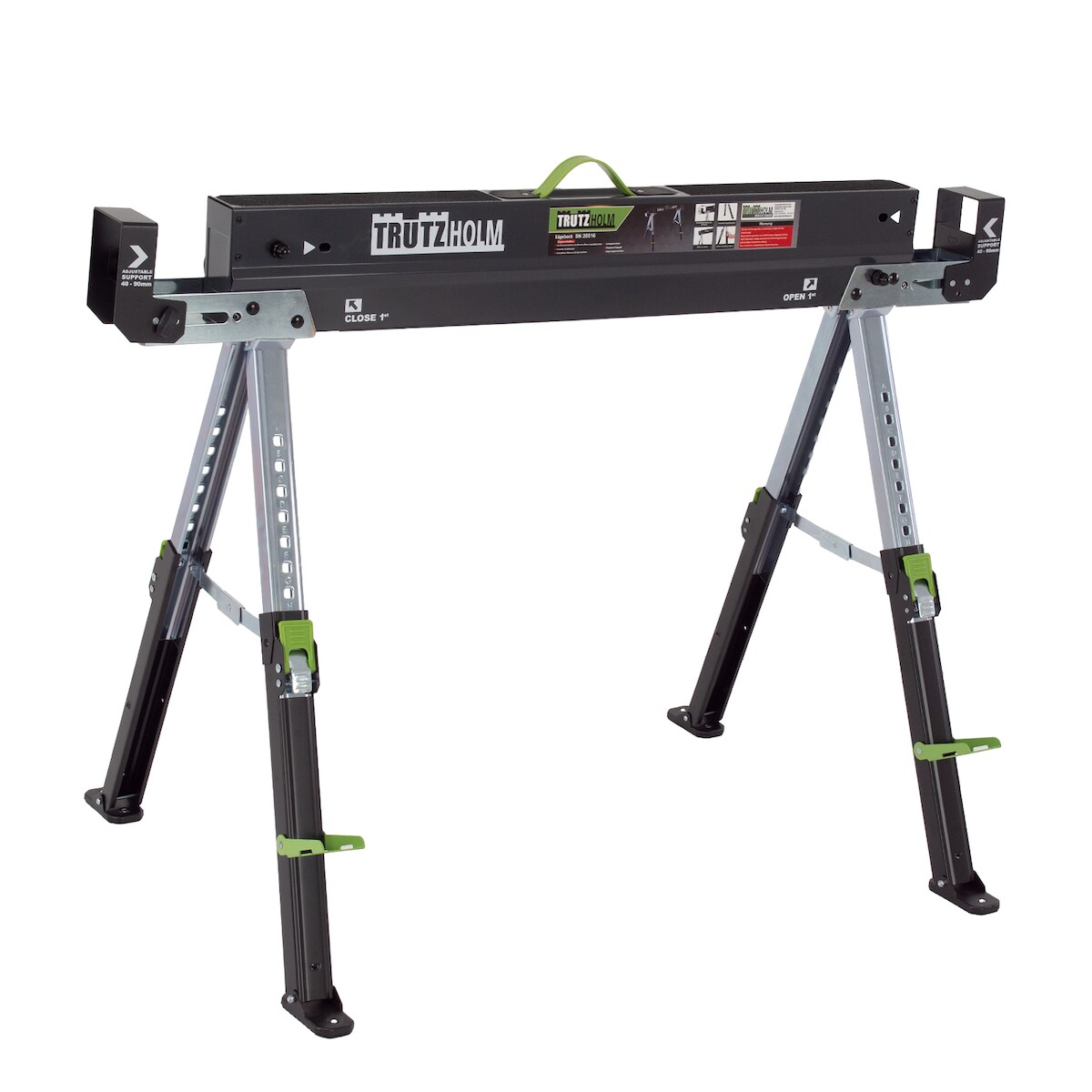 Baumarktplus Sägebock 2.0 DELUXE 9-fach höhenverstellbar Klappbock aus Stahl Traglast 650 kg Arbeitsbock Werkbock Image