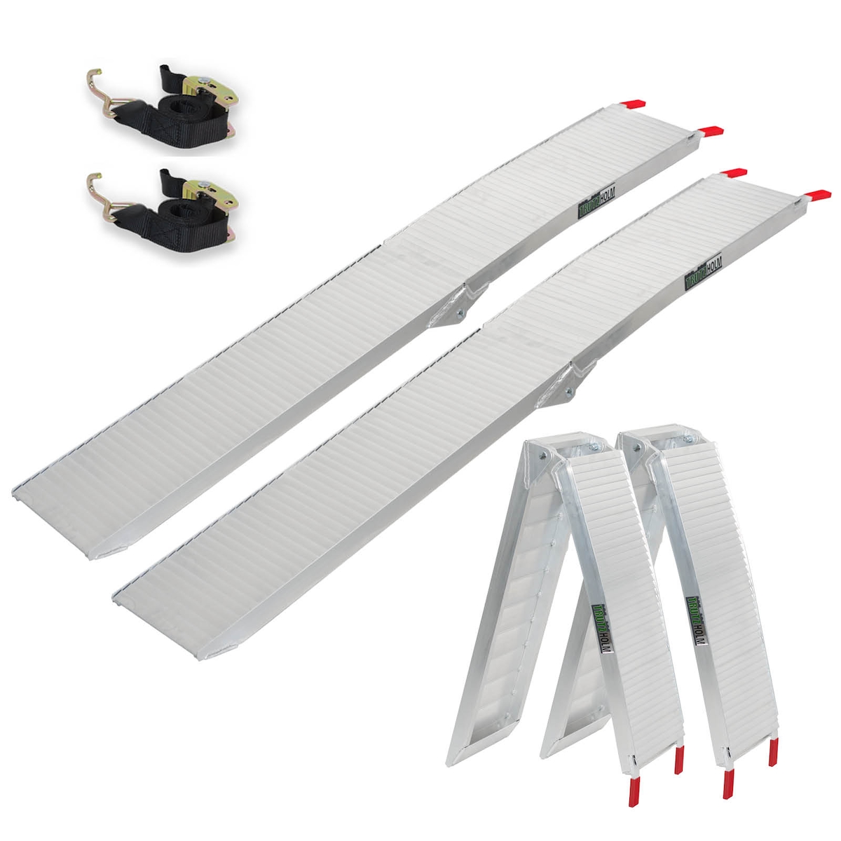 Baumarktplus TRUTZHOLM 2 x Alu Auffahrrampen 205 cm 680 kg Tragkraft klappbar rutschhemmend gerillt Verladerampen Image